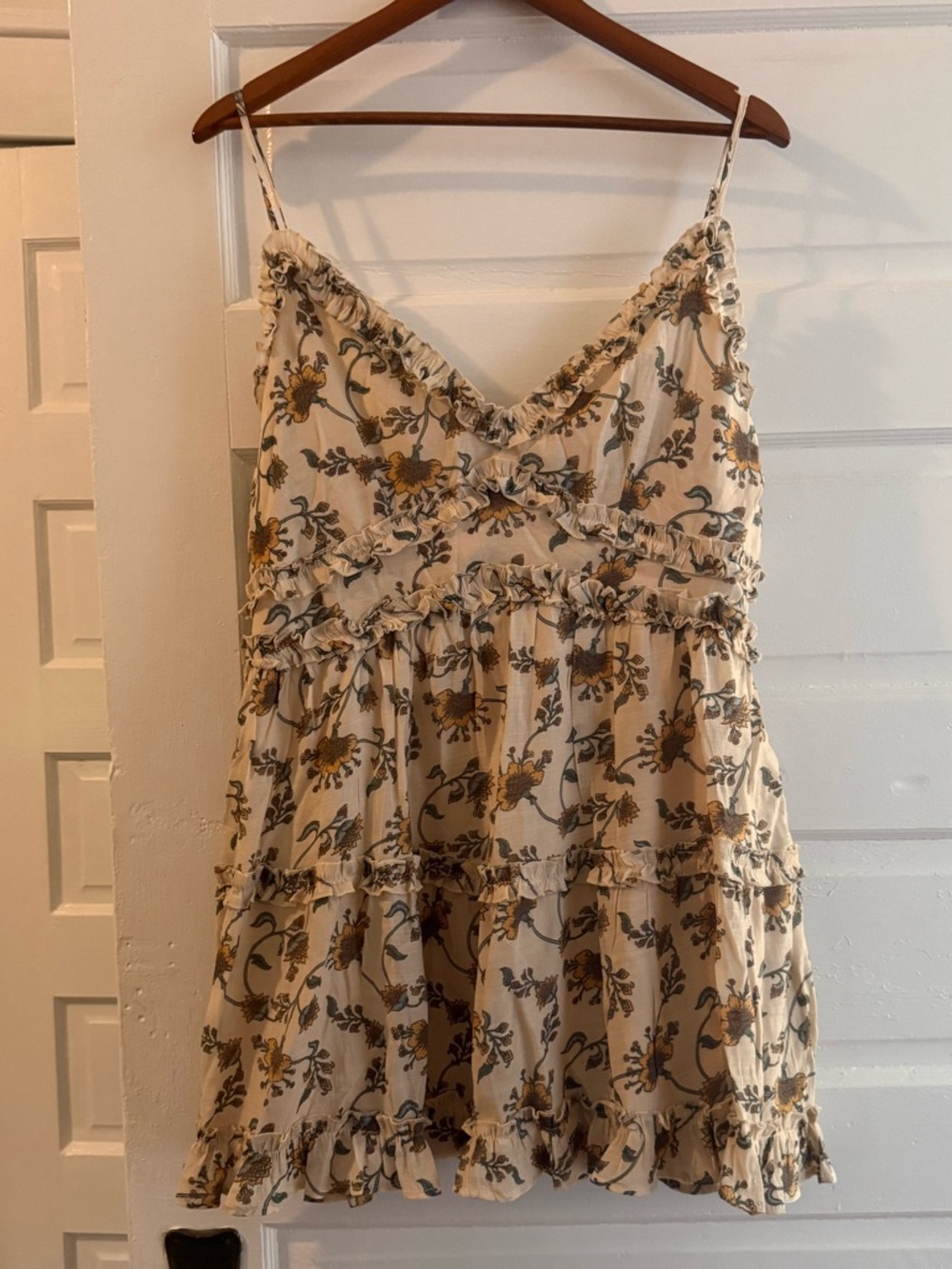 Francesca's Collections Cream Mini Dress with Mustard Floral Print